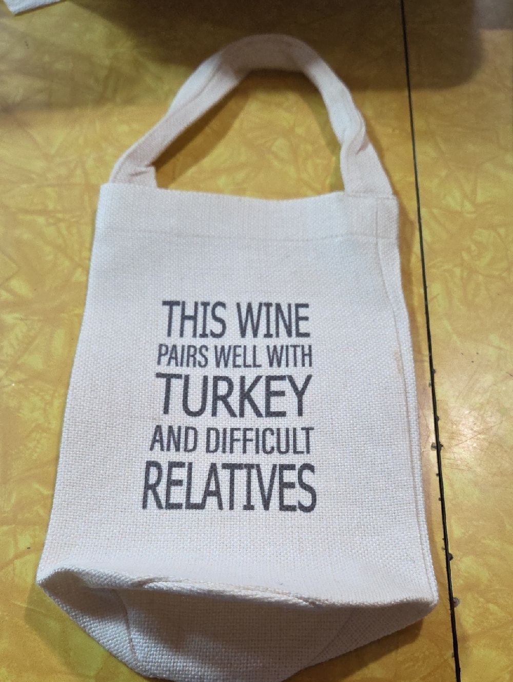 #15 Canvas Wine Tote Bag - Cream with Printed Text